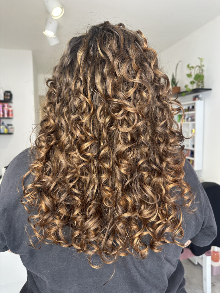 Mujer de espaldas mostrando iluminaciones rubias